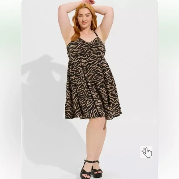 Torrid Womens Black/Brown Striped Mini Challis Skater Dress, Pocket, Plus Size 3 - Picture 15 of 15